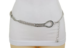 Women Waist Hip Silver Metal Chain Braided Band Belt Bling Flower Charm S M L