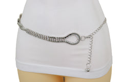 Women Waist Hip Silver Metal Chain Braided Band Belt Bling Flower Charm S M L