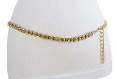 Women Gold Metal Chain Links Mesh Fabric Bling Fashion Belt Dressy Fancy Size M L XL