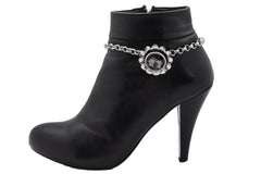 Silver Metal Chain Western Boot Bracelet Shoe Anklet Bling Flower Charm