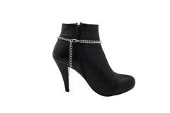 Silver Metal Chain Boot Bracelet Western Blue Bow Tie Charm Shoe Anklet