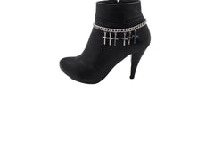 Silver Metal Chain Western Boot Bracelet Cross Charm Shoe