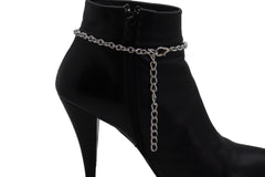 Silver Metal Boot Chain Strap Bracelet Shoe Fleur De Lis Lily Charm