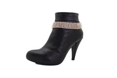 Women Gold Metal Chain Boot Bracelet Shoe Rhinestones Bling Charm Jewelry Anklet Fancy Dressy Look