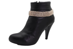 Women Gold Metal Chain Boot Bracelet Shoe Rhinestones Bling Charm Jewelry Anklet Fancy Dressy Look
