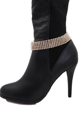 Women Gold Metal Chain Boot Bracelet Shoe Rhinestones Bling Charm Jewelry Anklet One Size