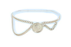 Medallion Coin Charm Side Wave Gold Metal Chain Belt
