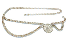 Medallion Coin Charm Side Wave Gold Metal Chain Belt