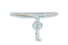 Skinny Elastic Waistband Belt Gold Metal Flower Hip High Waist Size S M L