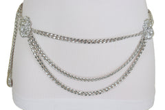 Multi Wave Lion Side Charms Metal Chain Belt