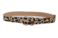 Faux Leather Leopard Animal Print Double Circle Buckle