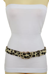 Faux Leather Leopard Animal Print Double Circle Buckle