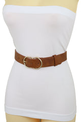 Brown Color Faux Leather Fashion Belt Hip Waist Gold Metal Buckle Size M L