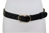 Belt Black Faux Leather Crocodile Stamp Gold Metal Circle Buckle Size M L
