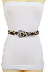 Western Filigree Buckle Faux Fur Leopard Print Skinny Classic Belt