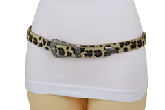 Western Filigree Buckle Faux Fur Leopard Print Skinny Classic Belt
