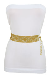 Tie Fashion Belt Yellow Gold Beads Wrap Around Hip High Waist Size M L