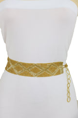 Tie Fashion Belt Yellow Gold Beads Wrap Around Hip High Waist Size M L