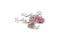 Pink Rhinestone Jeweled Frog Silver Band Ring