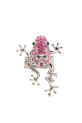 Pink Rhinestone Jeweled Frog Silver Band Ring