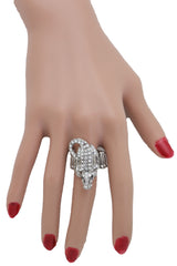 Silver Rhinestone Alligator Crocodile Elastic Band Ring