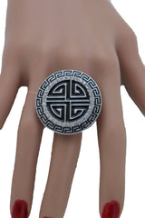 Silver Metal Round Ring Fashion Elastic Band Designer Greek Style Jewelry