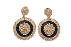 Gold Lion Medallion Dangle Earrings