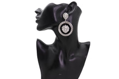 Silver Lion Medallion Dangle Earrings