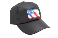 Men Baseball Cap Hat Black Faux Leather Fabric Casual Style Fashion USA Flag