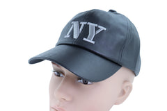 Men Women Black Faux Leather Fashion Baseball Cap NY Hat New York One Size