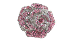 Oversized Pink Rhinestone Flower Elastic Band Ring