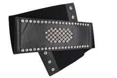 Cool Black Color Elastic Wide Band Fashion Belt Silver Bling Shield Size M L