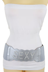 Silver Elastic Wide Fashion Belt Hip High Waist SEXY Adjustable Size S M