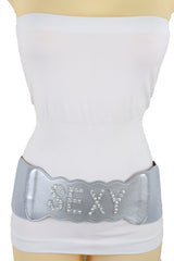Silver Elastic Wide Fashion Belt Hip High Waist SEXY Adjustable Size S M