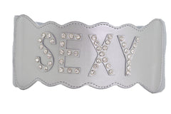 Silver Elastic Wide Fashion Belt Hip High Waist SEXY Adjustable Size S M