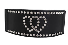Cool Black Elastic Wide Fashion Belt Hip High Waist Silver Heart Love Size S M