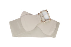 Faux Leather Elastic Waist Gold Square Buckle Belt Size S M