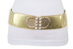 Style Women Gold Elastic Belt Bling Metal Buckle Size S M