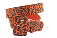 Orange Leopard Animal Print Square Buckle Classic Belt
