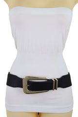 Waist Hip Gold Metal Long Buckle Black Elastic Fashion Belt Fit Size XS S