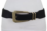 Waist Hip Gold Metal Long Buckle Black Elastic Fashion Belt Fit Size XS S