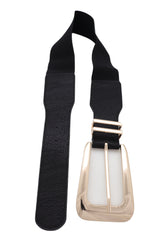 Waist Hip Gold Metal Long Buckle Black Elastic Fashion Belt Fit Size XS S