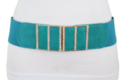 Red Elastic Wide Fashion Belt Hip High Waist Silver Heart Bling Size S M