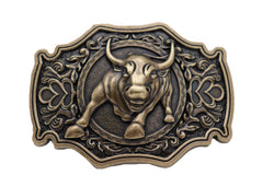 Antique Gold Metal Belt Buckle Cowboys Western Fashion Bull Rodeo Filigree