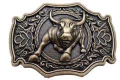 Antique Gold Metal Belt Buckle Cowboys Western Fashion Bull Rodeo Filigree