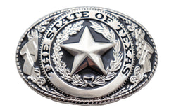 Oval Shaped State of Texas Silver Belt Buckle
