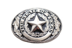 Oval Shaped State of Texas Silver Belt Buckle