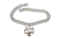 Silver Metal Chain Boot Bracelet Western Shoe Anklet Horse Saddle Charm