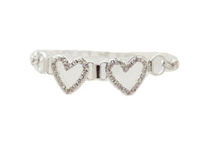 Two Rhinestone Heart Charm Silver Metal Boot Chain