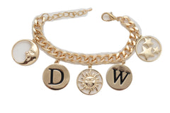 Gold Metal Chain Sun Moon Star D W Charm Calendar Bracelet